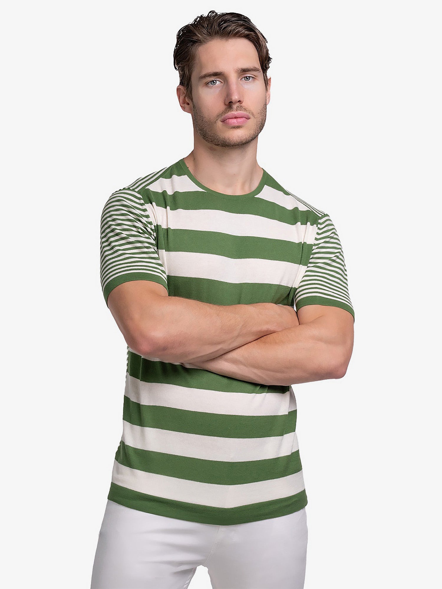 Cotton Contrast Stripe Knitted T-Shirt