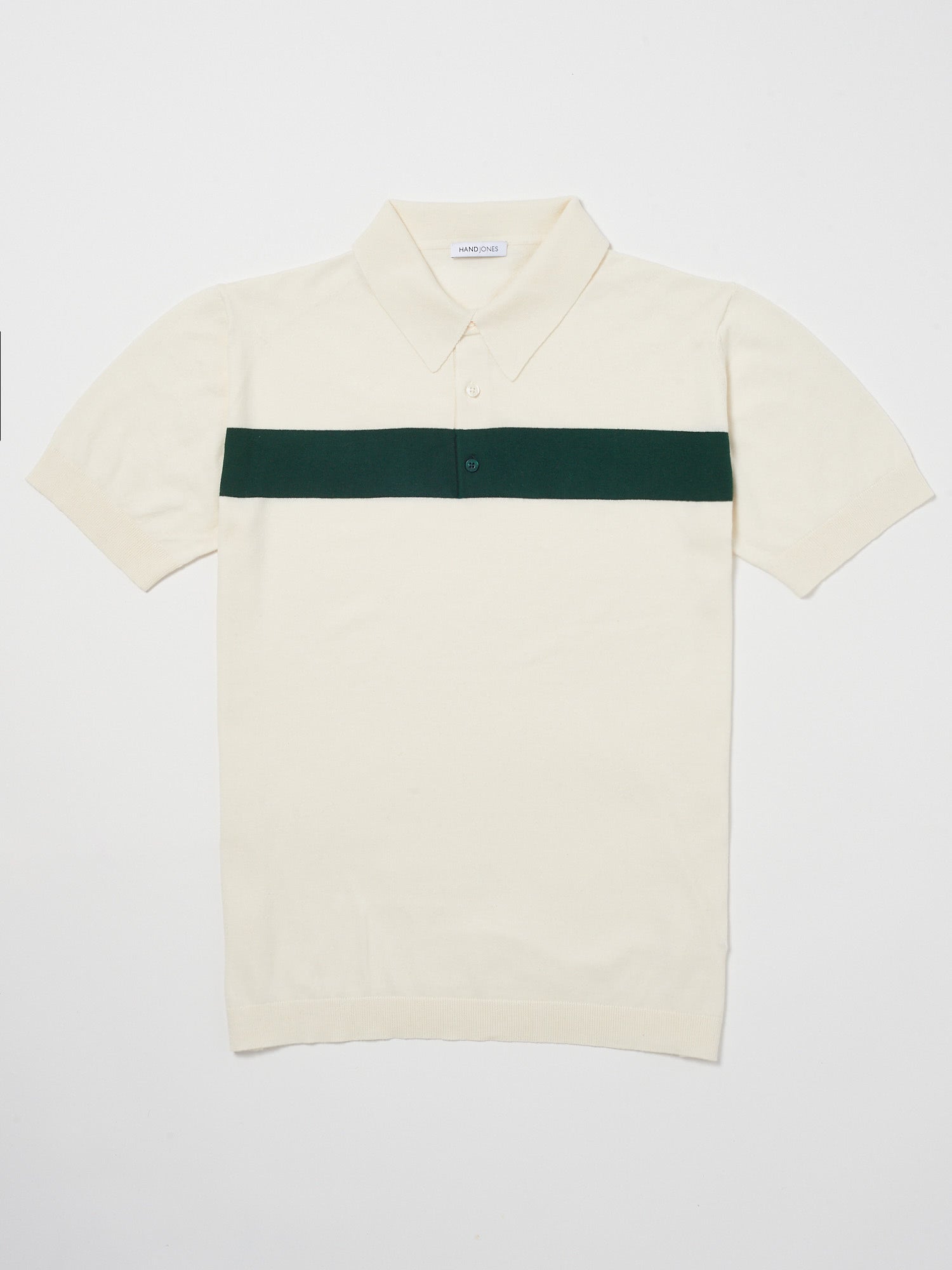 Men's Cotton white and green Varsity Stripe Polo | Hand & Jones