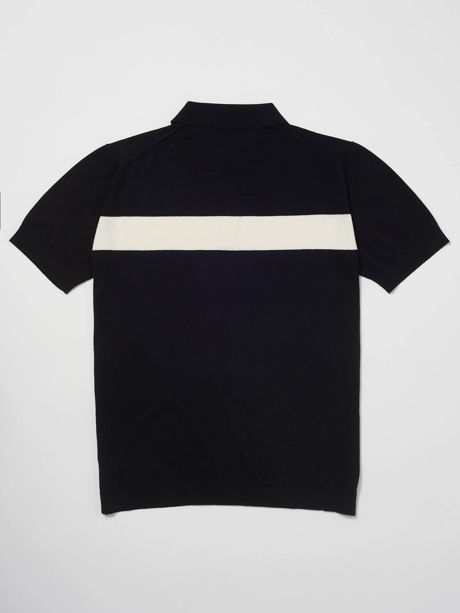 Men's Cotton black and white Varsity Stripe Polo | Hand & Jones
