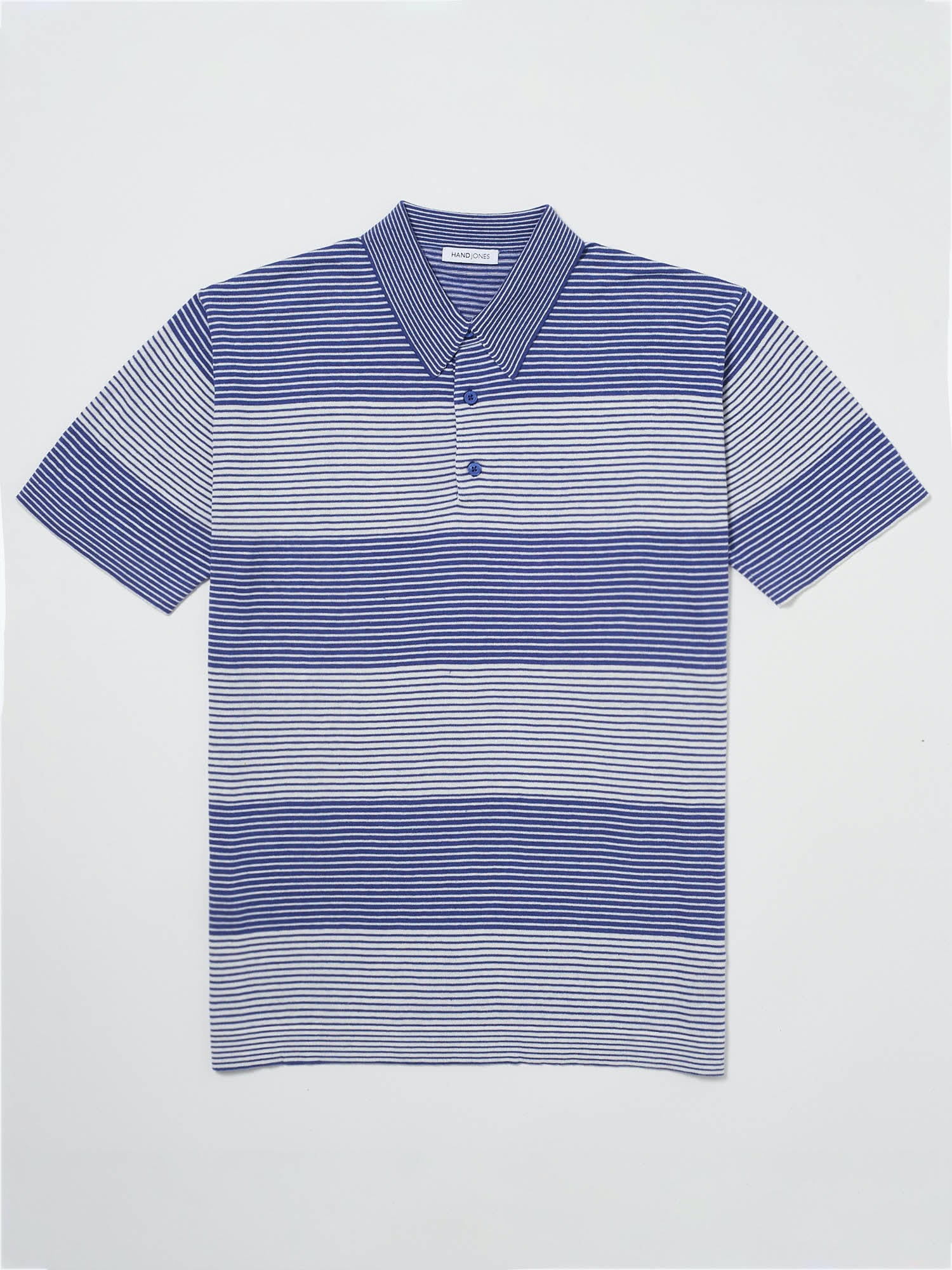 Mens Cotton Silk blue and white Cashmere Pin Stripe Polo | Hand & Jones