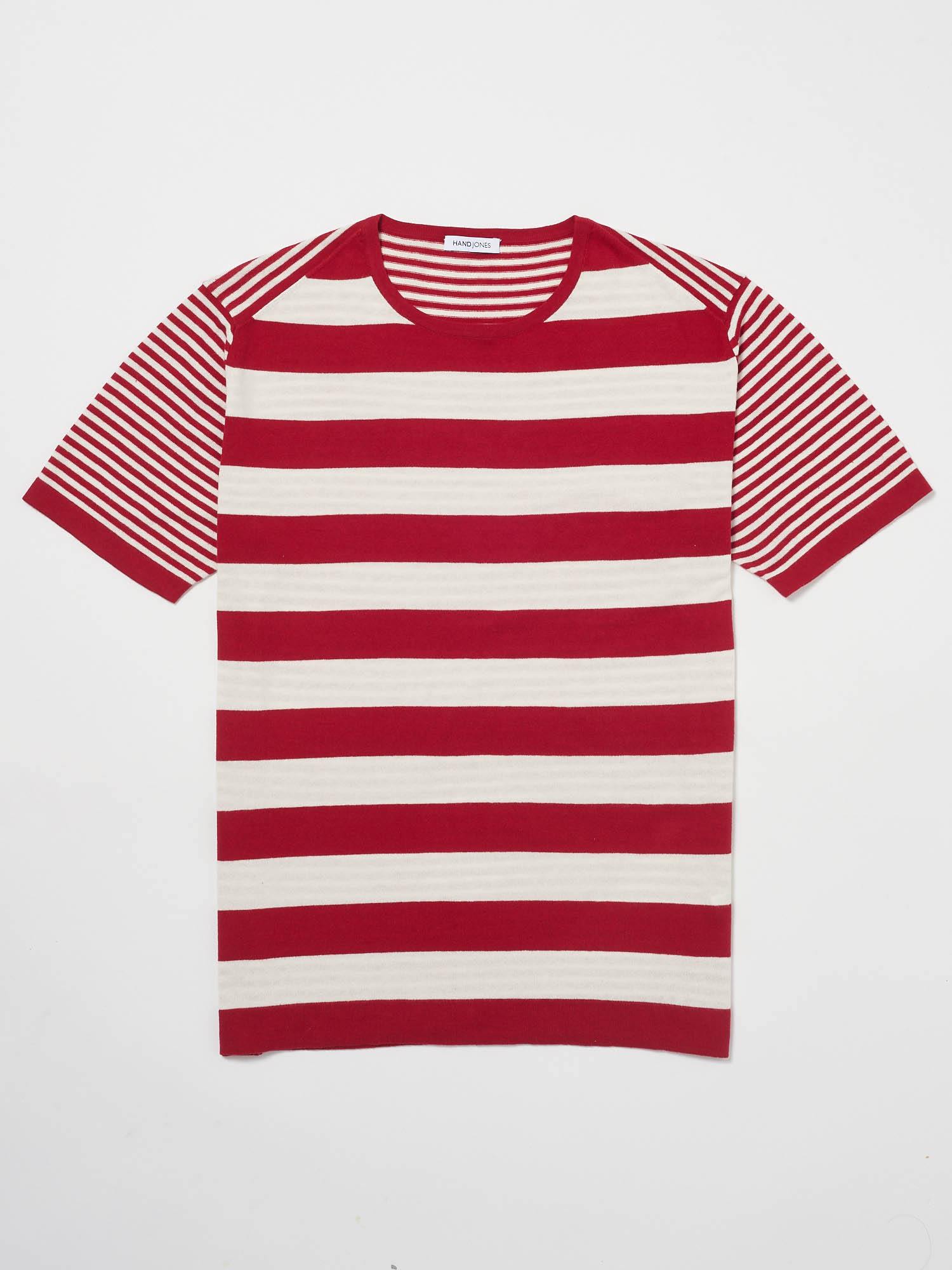 Men's red stripe cotton knit t-shirt | Men's t-shirts | Hand & Jones