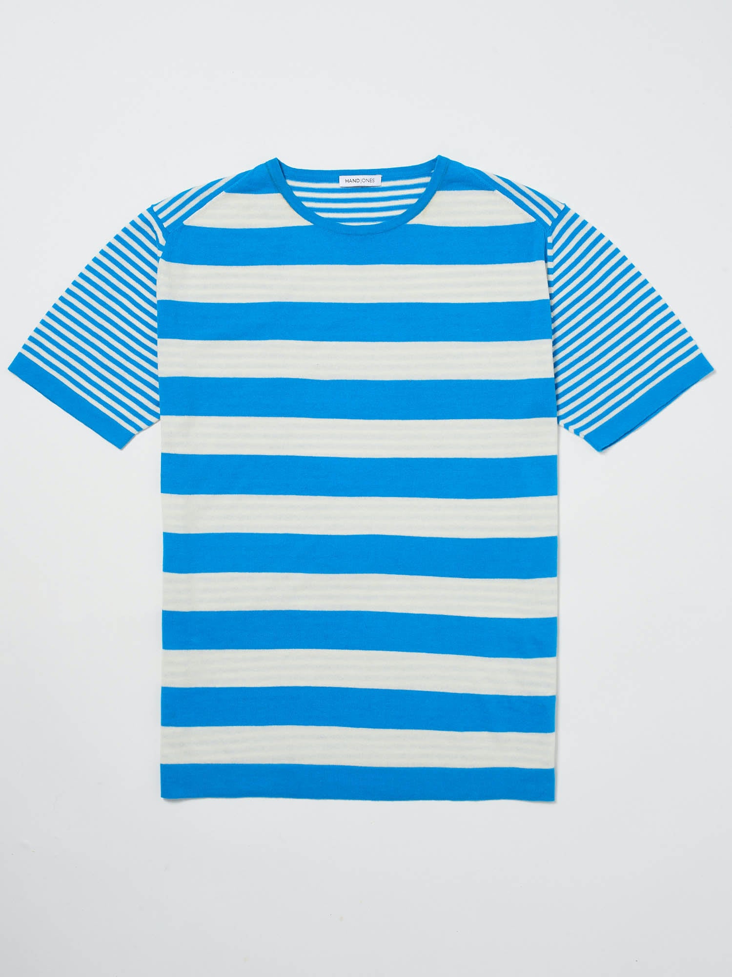 Men's blue and white stripe cotton knit t-shirt | Men's t-shirts | Hand & Jones
