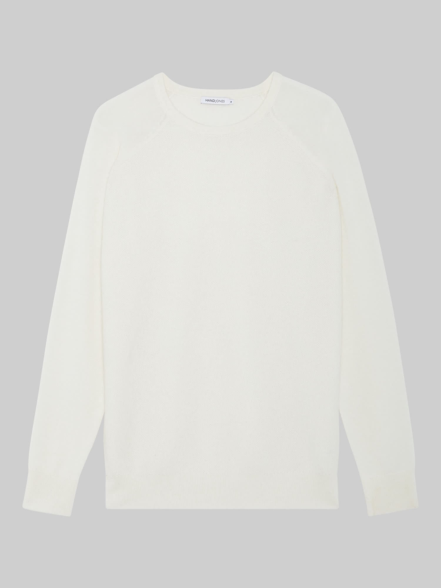 White Pure Cashmere Honeycomb Raglan Sweater | Mens Knitwear | Hand & Jones