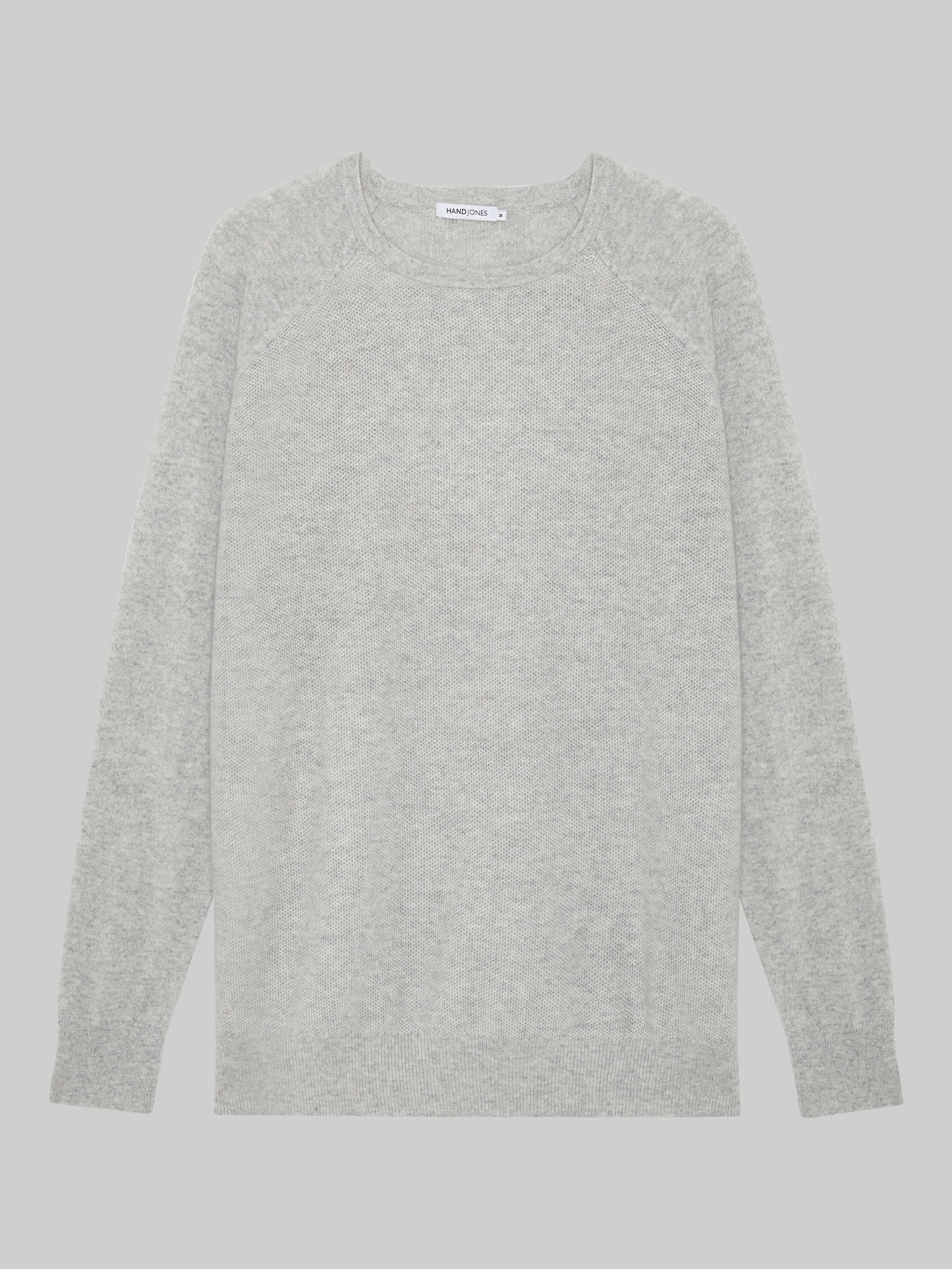 White Pure Cashmere Honeycomb Raglan Sweater | Mens Knitwear | Hand & Jones