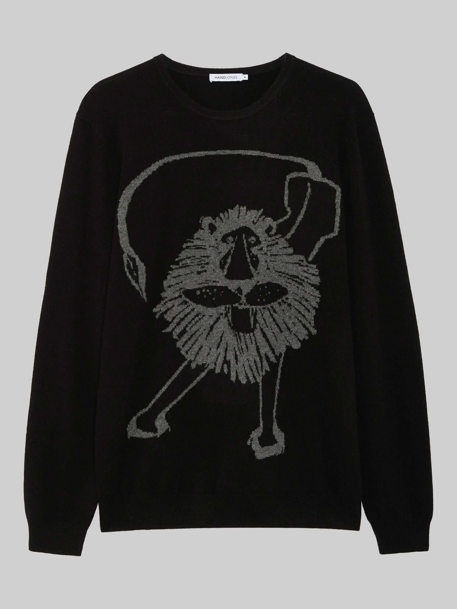 Black Pure Cashmere Intarsia Lion Sweater | Mens Knitwear | Hand & Jones