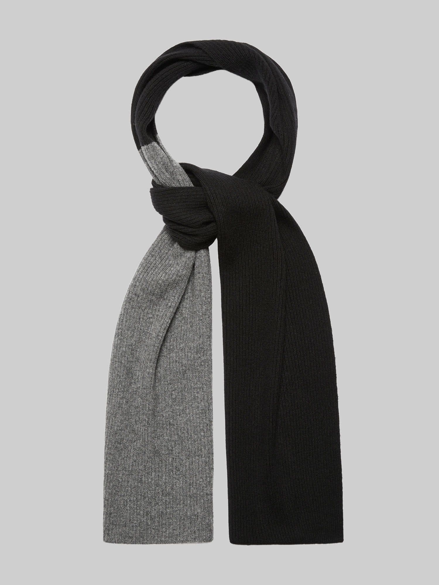 Black Grey Mens Cashmere Colourblock Rib Scarf | Hand & Jones