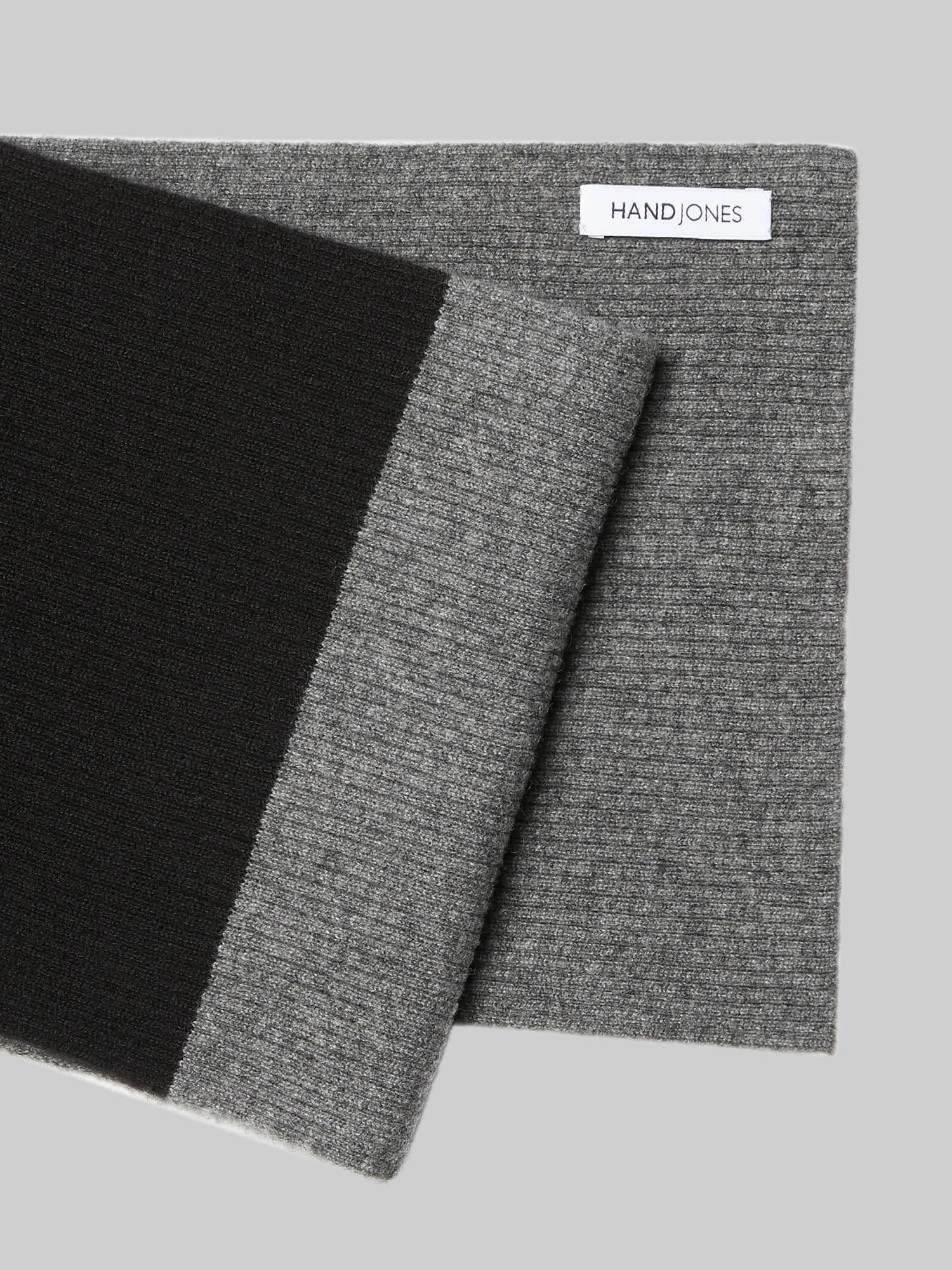Black Grey Mens Cashmere Colourblock Rib Scarf | Hand & Jones