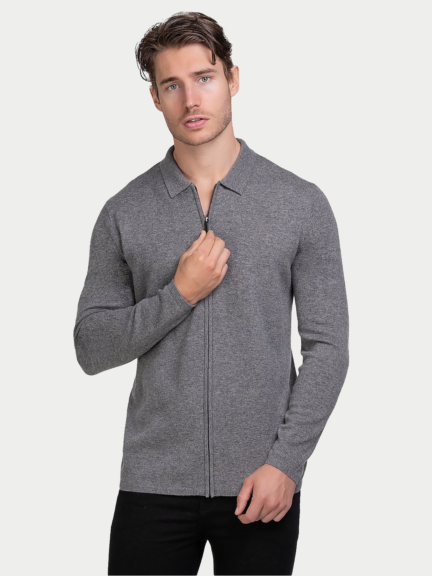 Wool Cashmere Zip Polo Cardigan