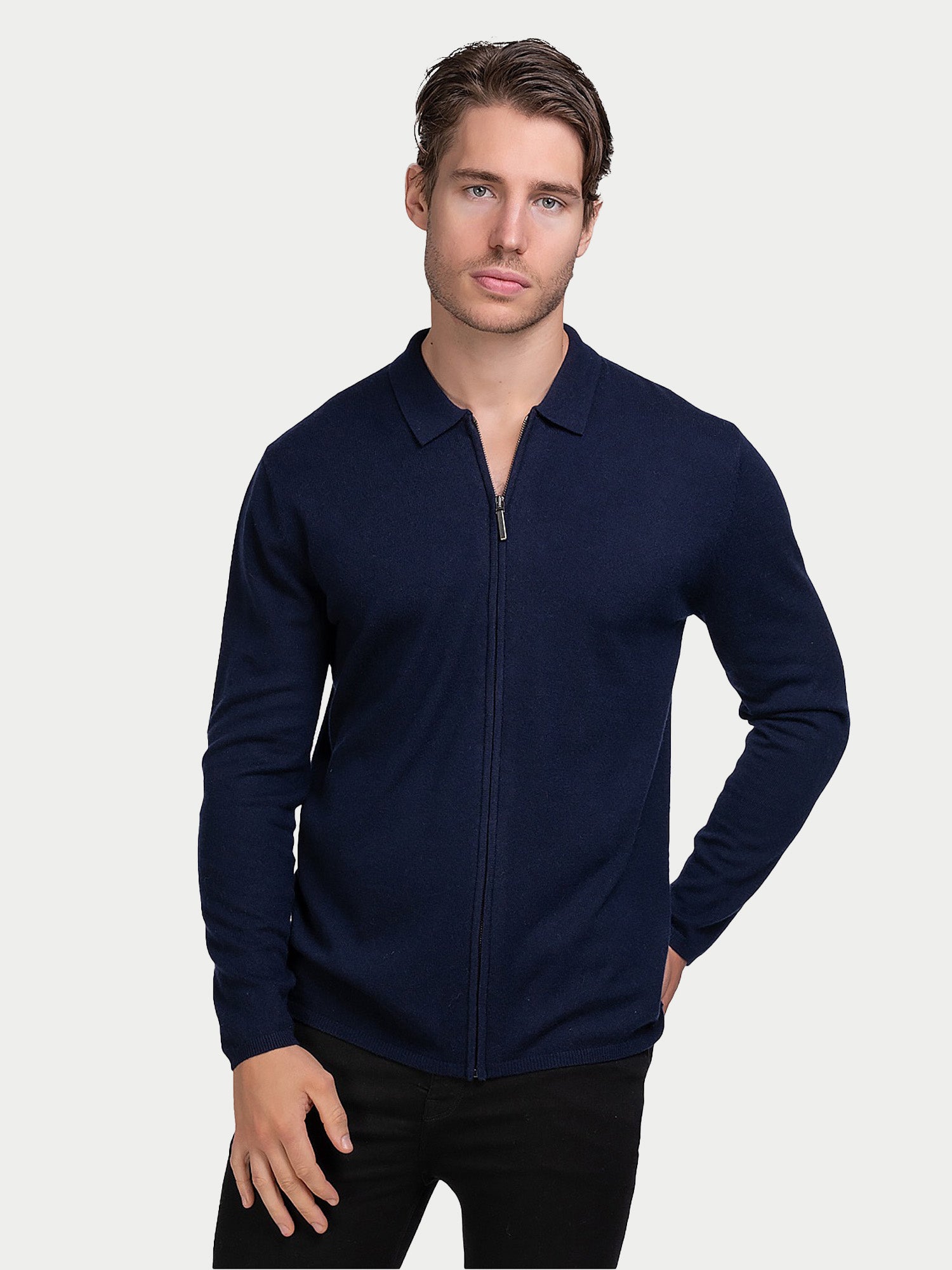 Wool Cashmere Zip Polo Cardigan