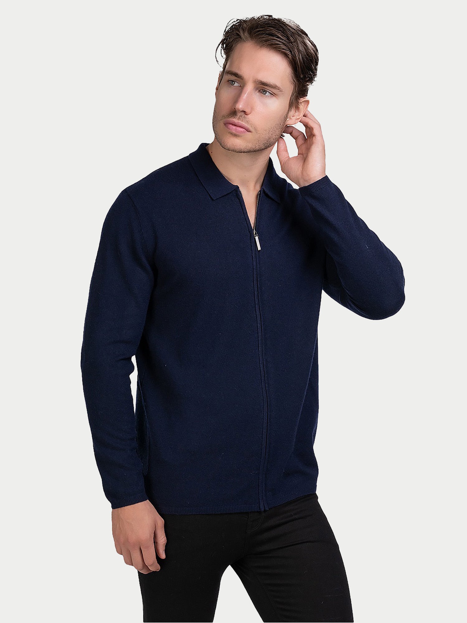 Wool Cashmere Zip Polo Cardigan