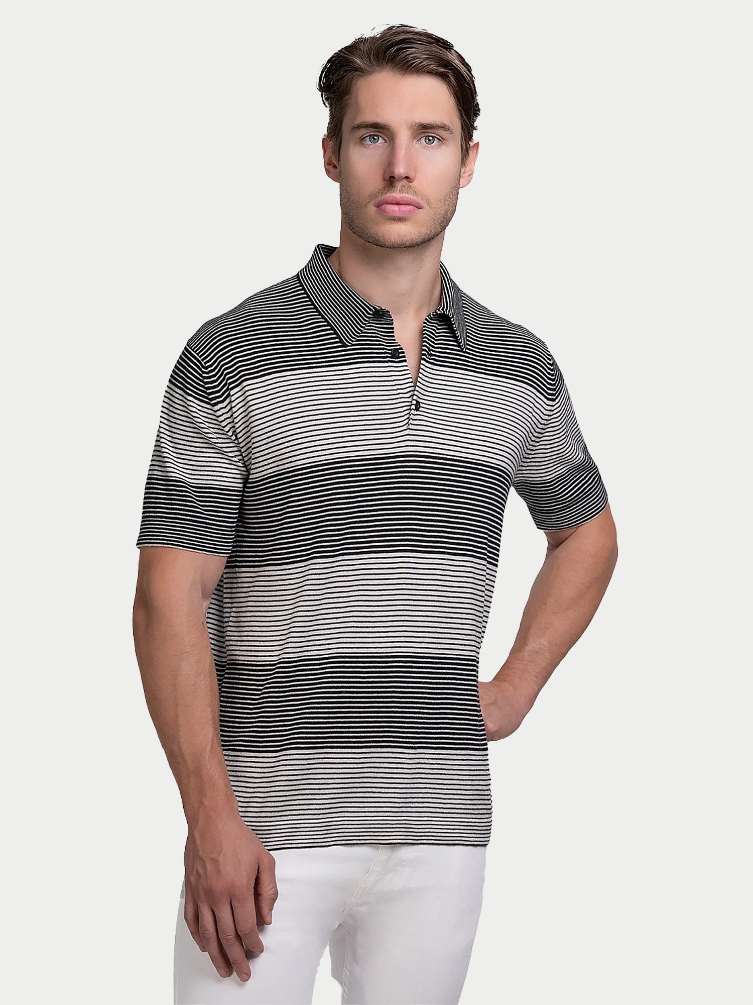 Cotton Silk Cashmere Pin Stripe Polo