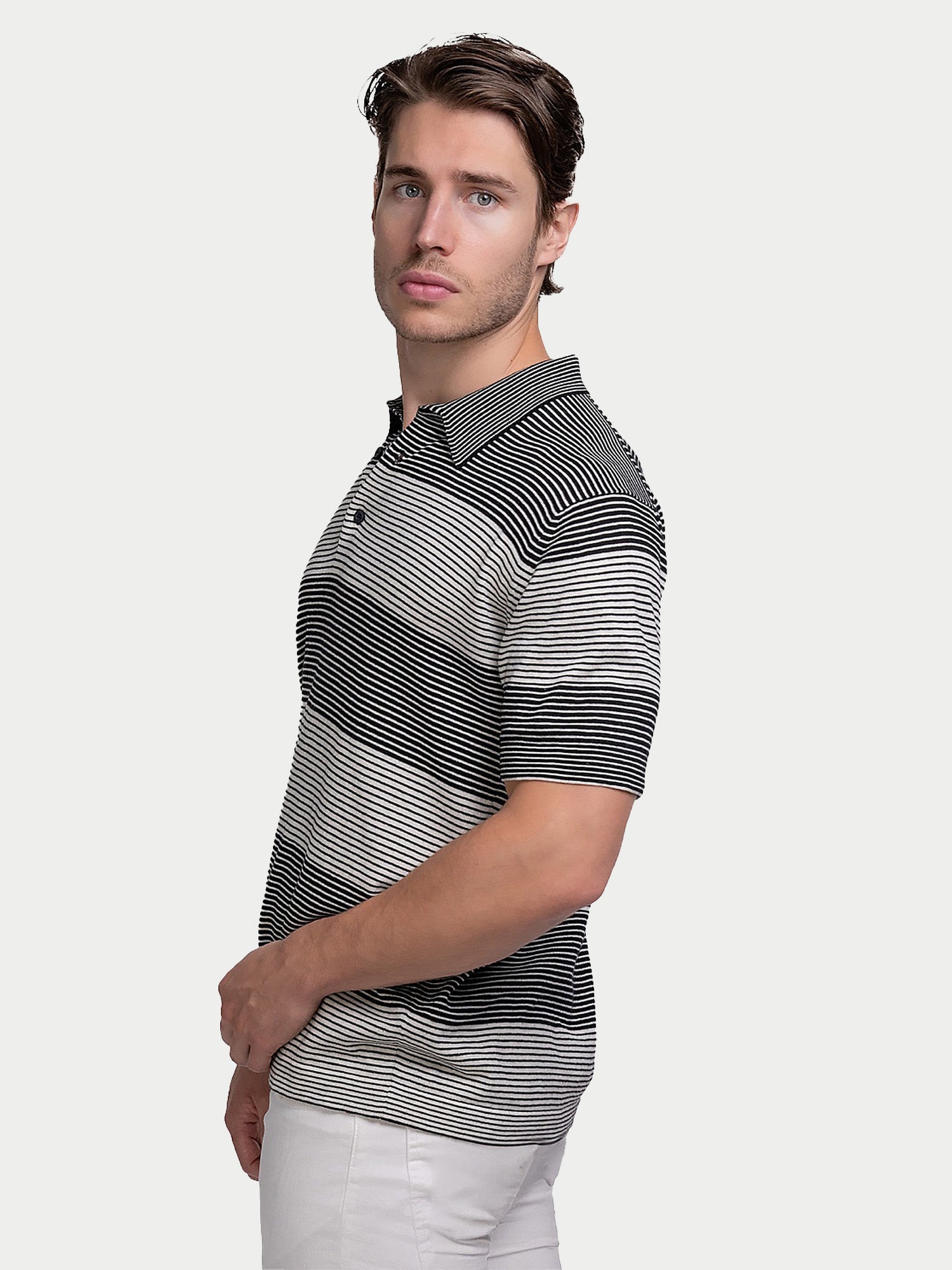 Cotton Silk Cashmere Pin Stripe Polo