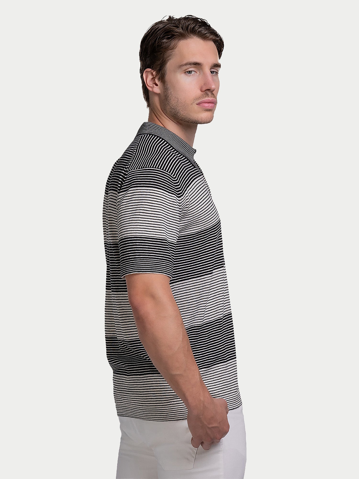 Cotton Silk Cashmere Pin Stripe Polo