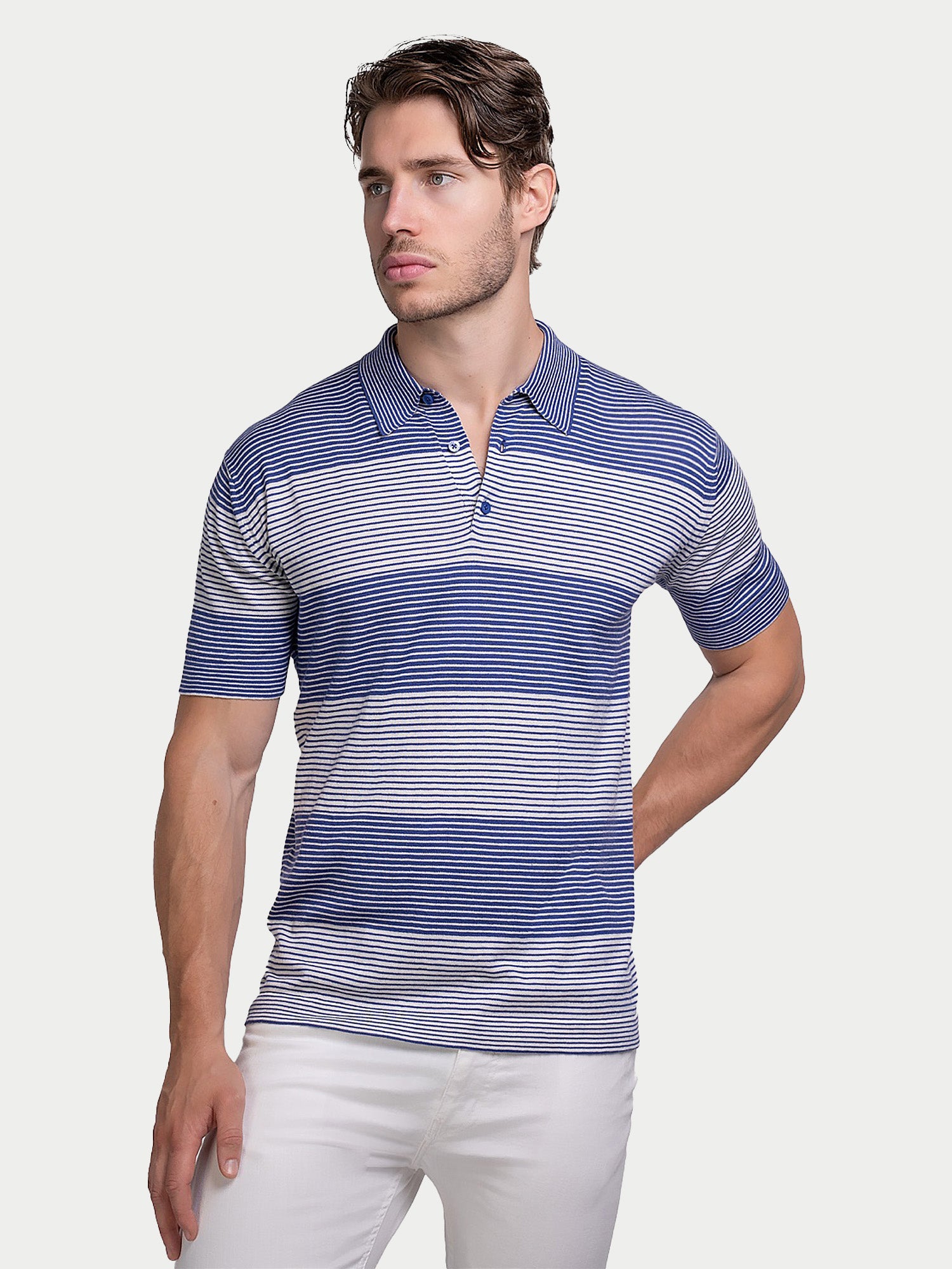 Cotton Silk Cashmere Pin Stripe Polo