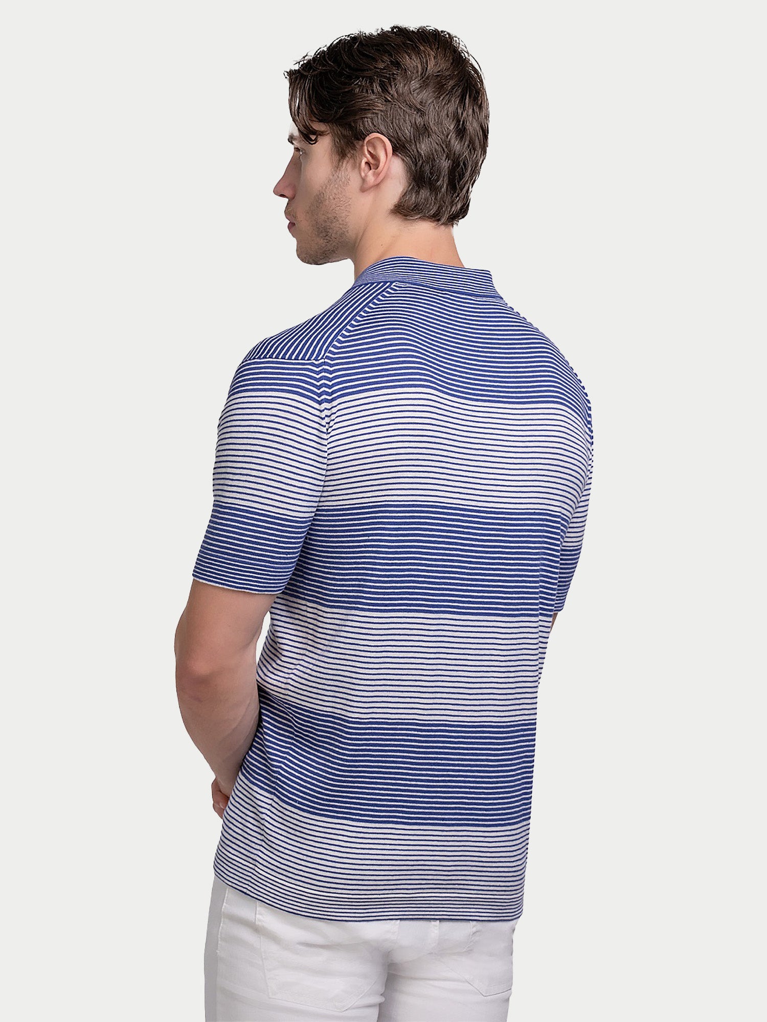 Cotton Silk Cashmere Pin Stripe Polo