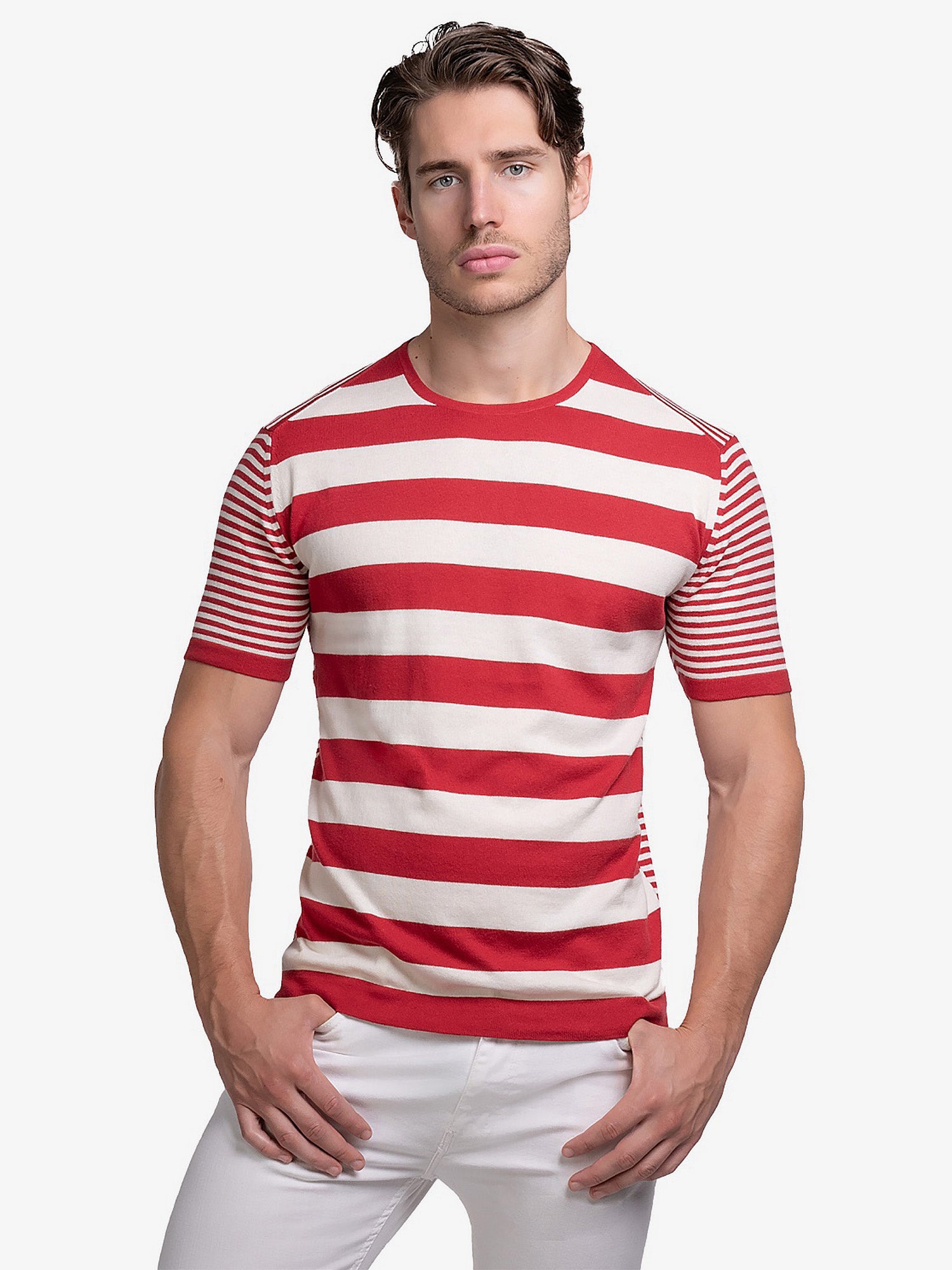 Cotton Contrast Stripe Knitted T-Shirt