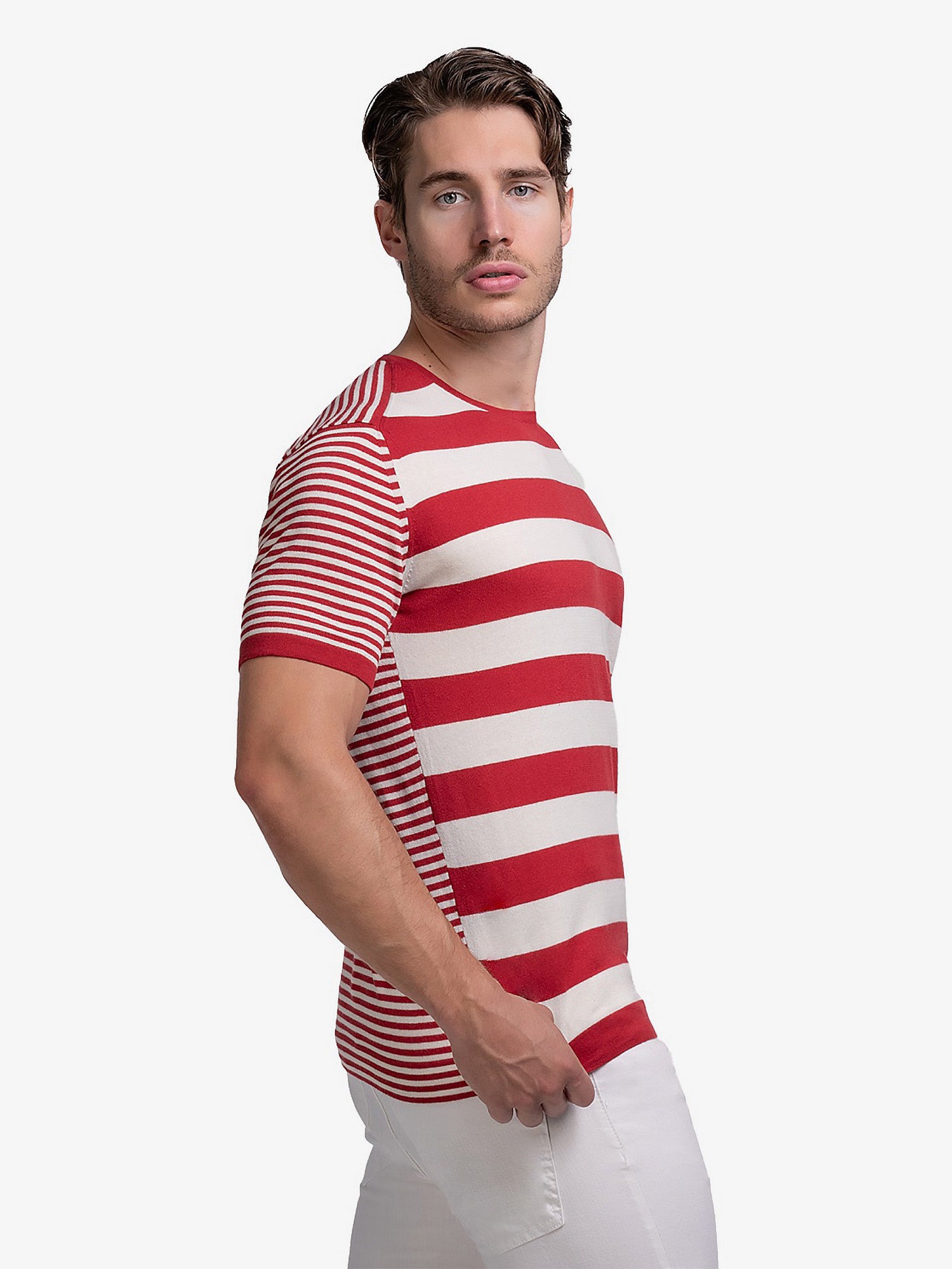 Cotton Contrast Stripe Knitted T-Shirt