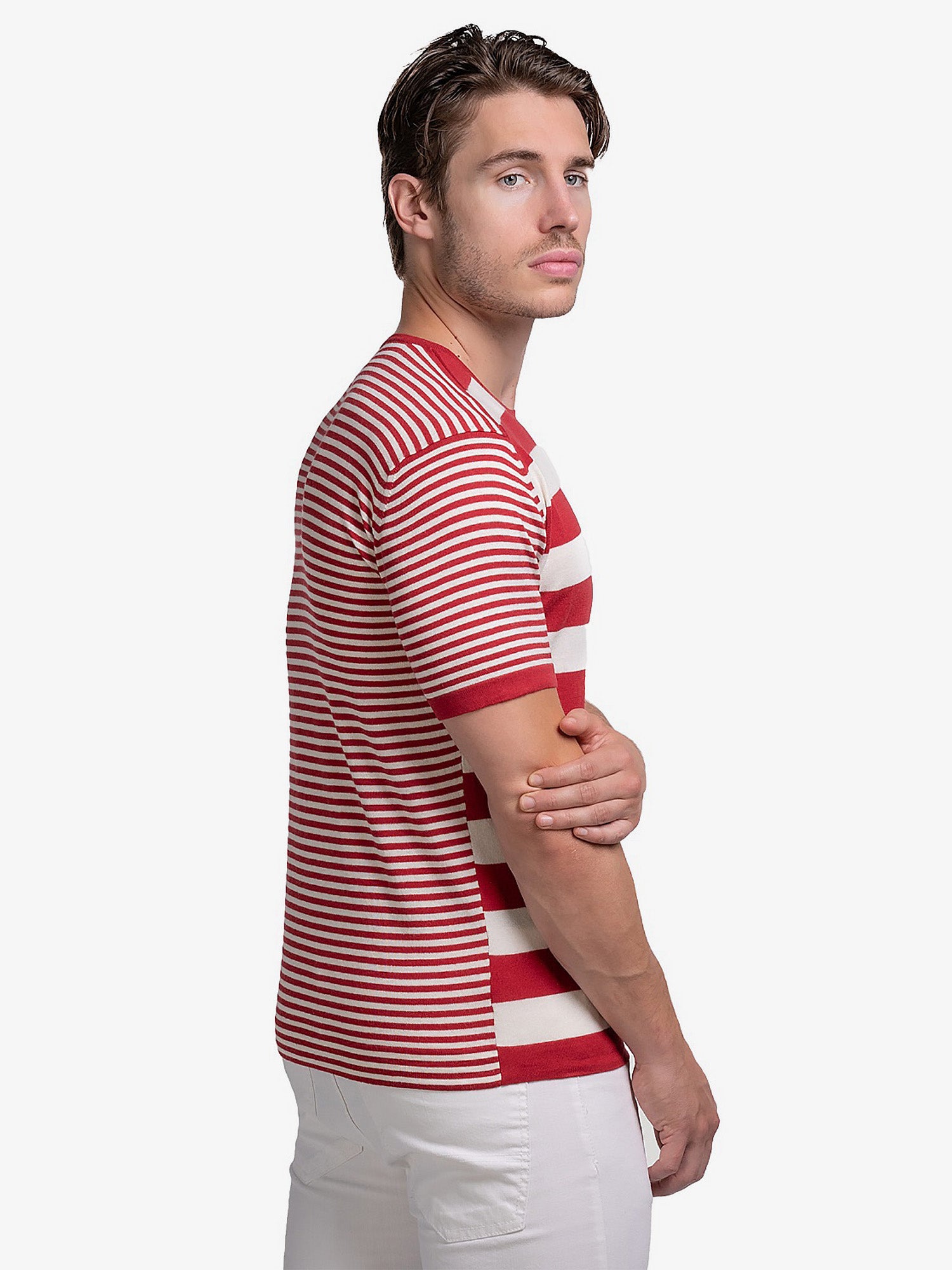 Cotton Contrast Stripe Knitted T-Shirt