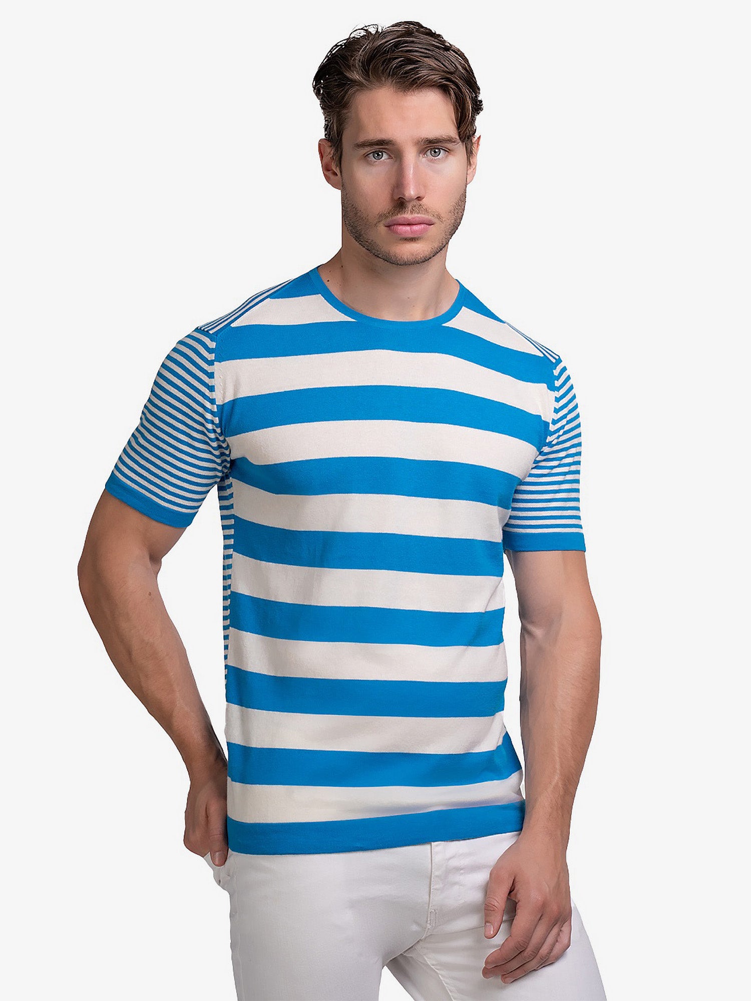 Cotton Contrast Stripe Knitted T-Shirt