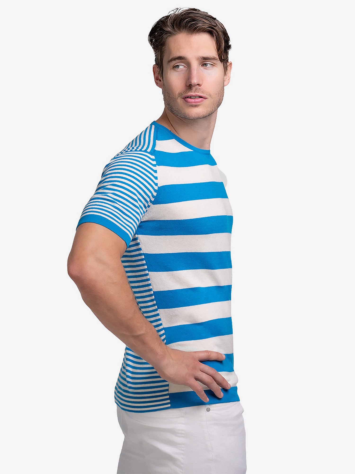 Cotton Contrast Stripe Knitted T-Shirt