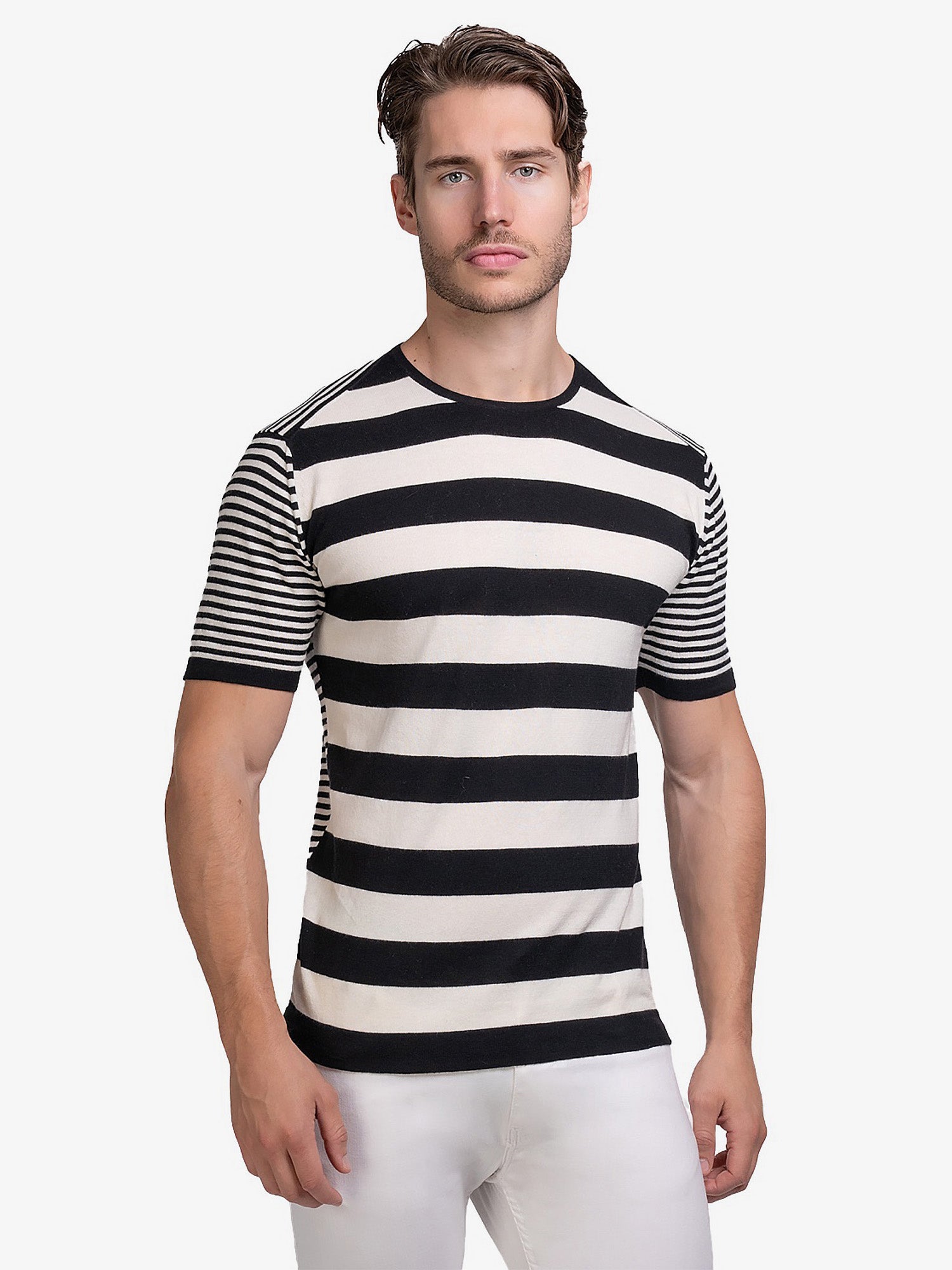 Cotton Contrast Stripe Knitted T-Shirt