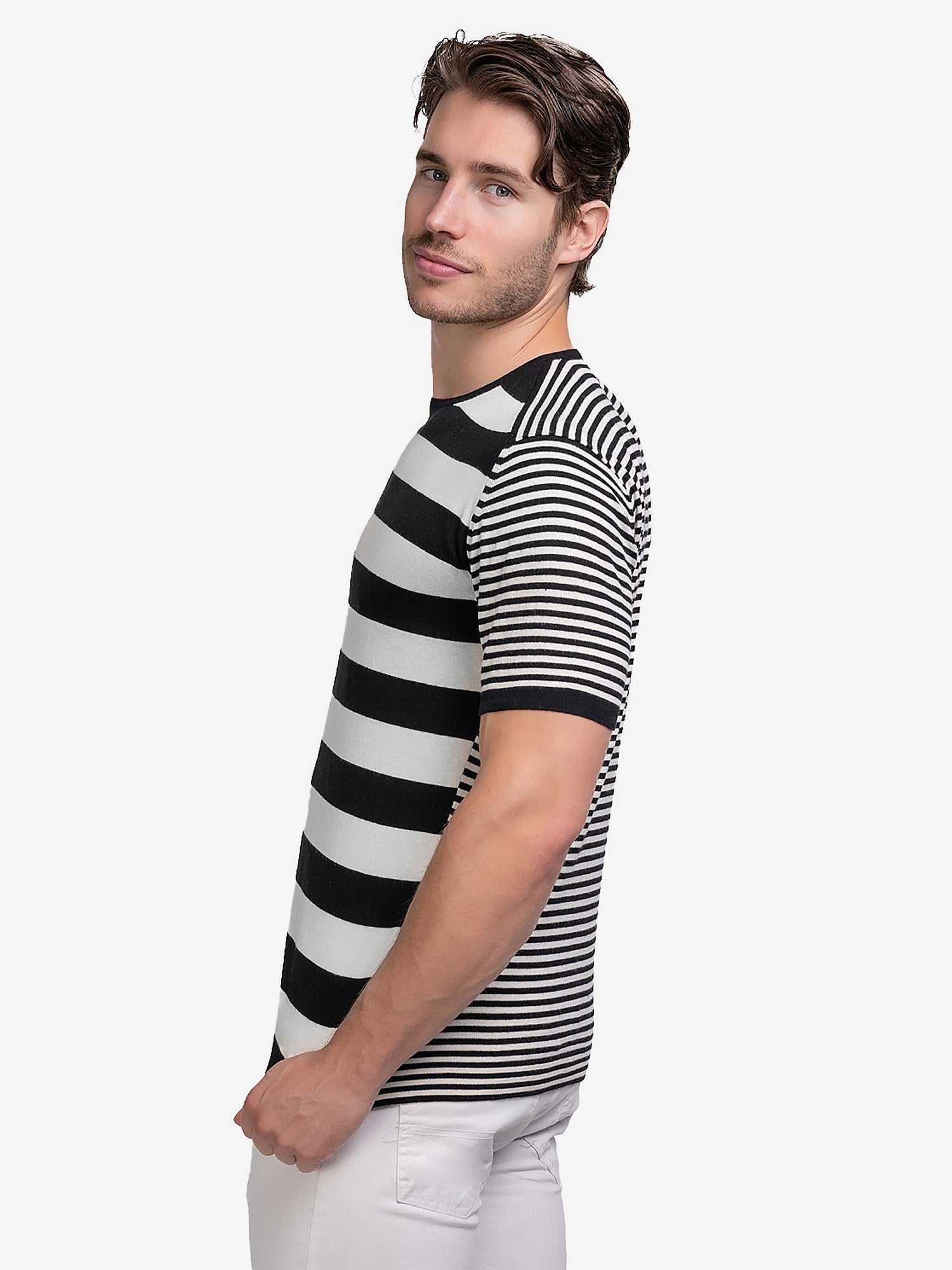 Cotton Contrast Stripe Knitted T-Shirt