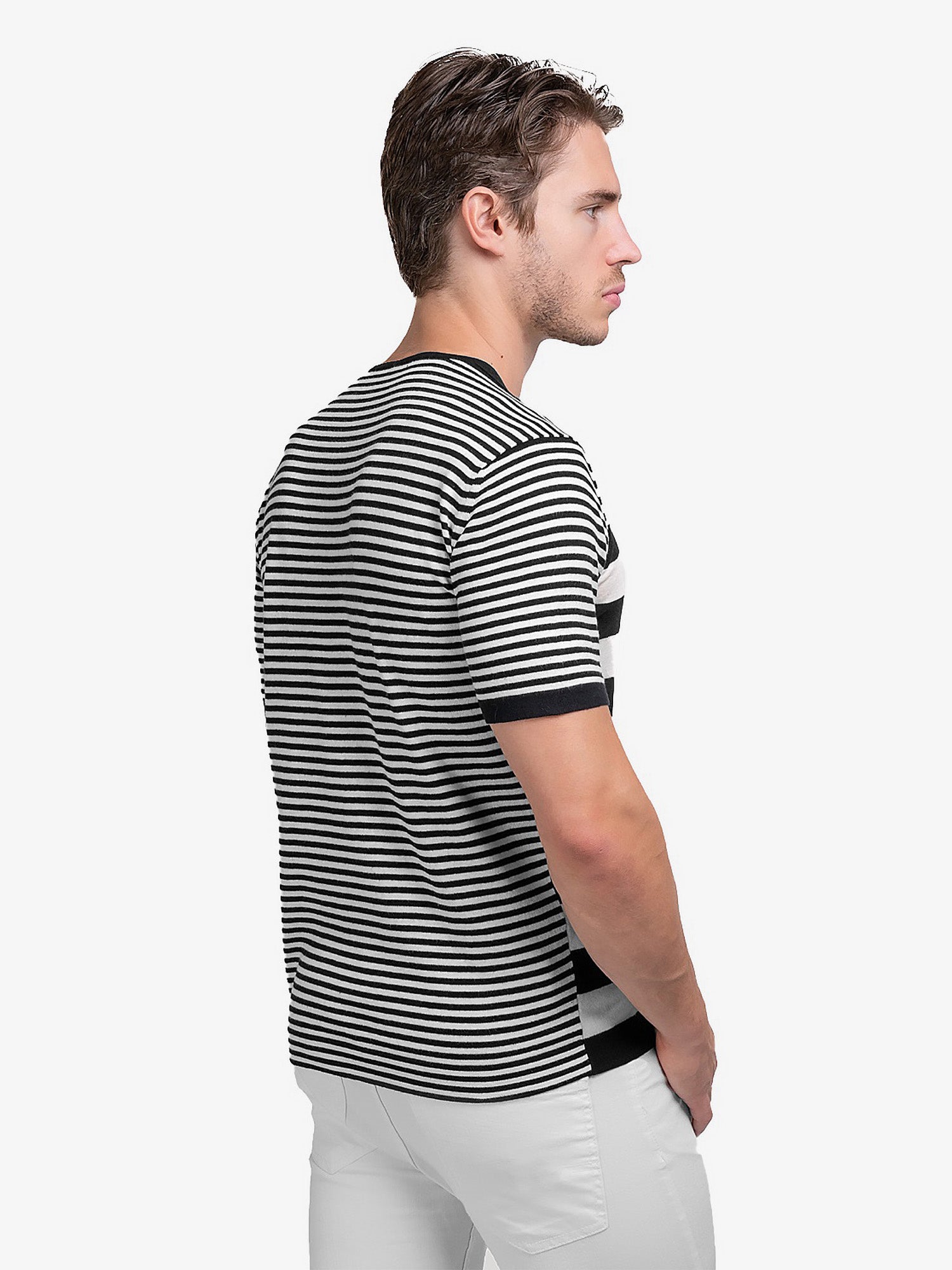 Cotton Contrast Stripe Knitted T-Shirt