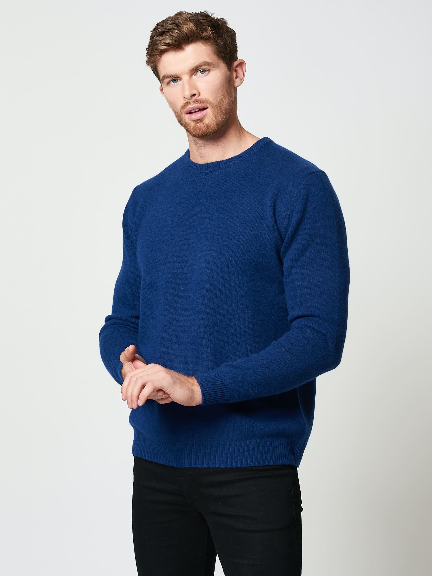 Blue Wool Cashmere Sweatshirt Sweater | Men's knitwear | Hand & Jones