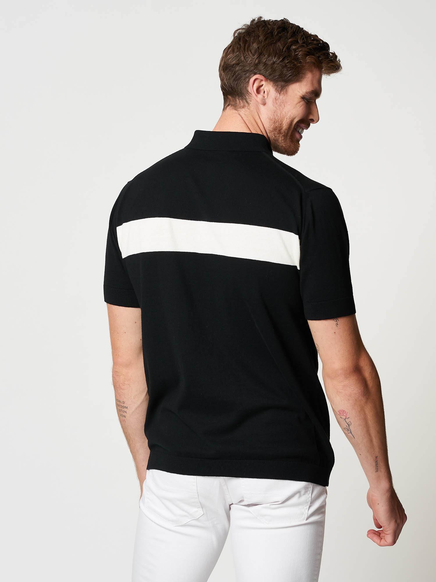 Men's Cotton black and white Varsity Stripe Polo | Hand & Jones