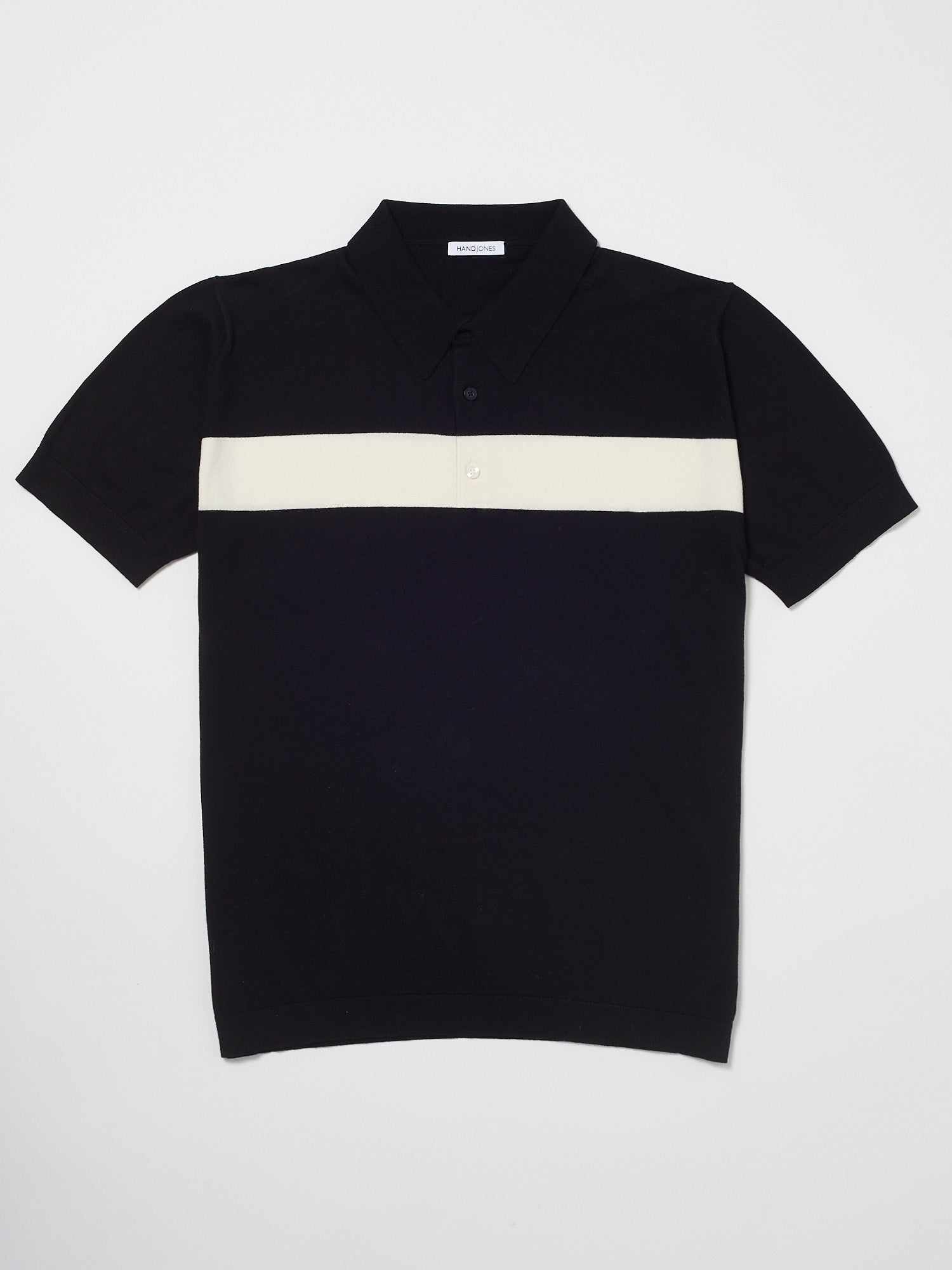 Men's Cotton black and white Varsity Stripe Polo | Hand & Jones