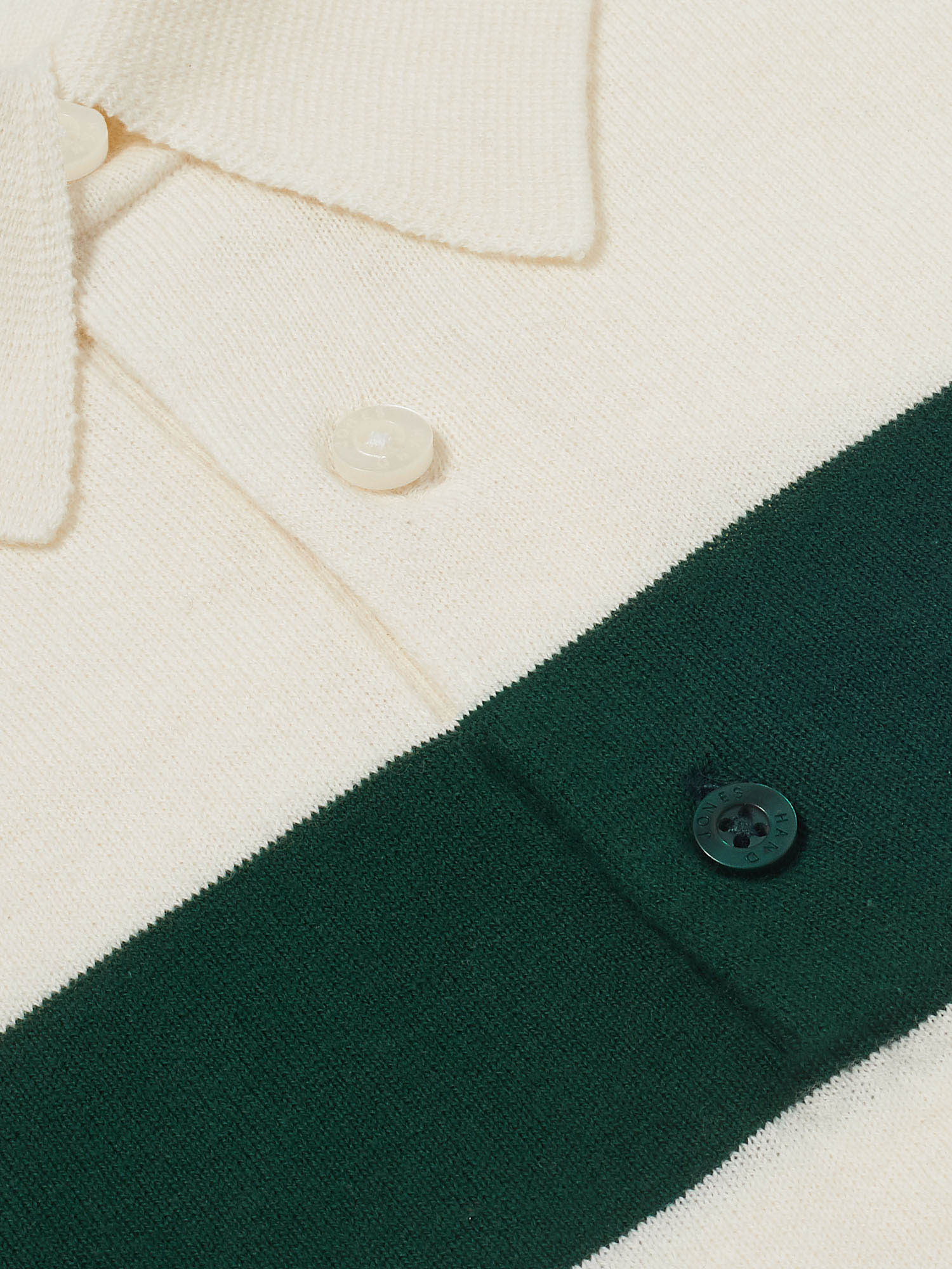 Men's Cotton white and green Varsity Stripe Polo | Hand & Jones
