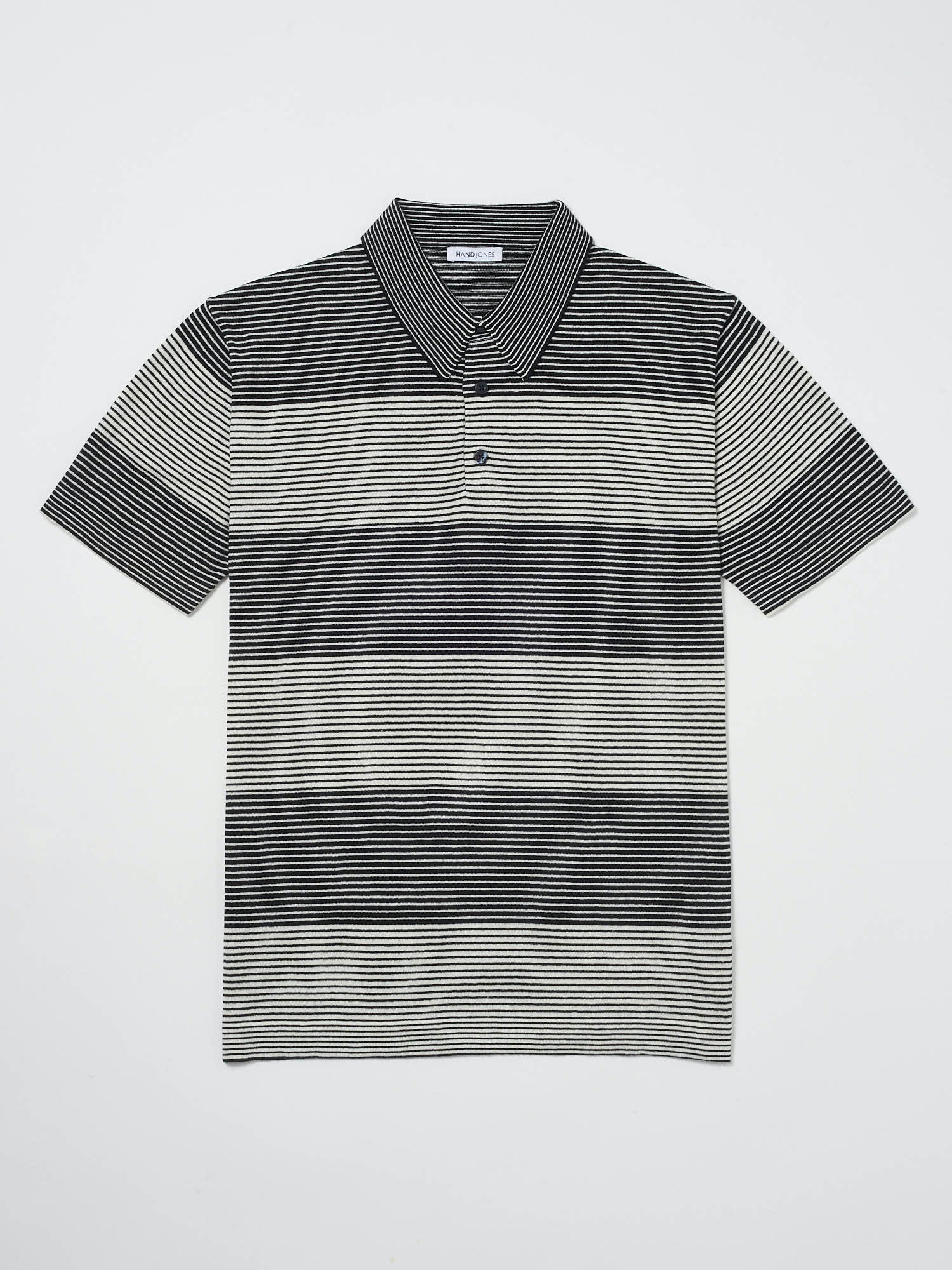 Mens Cotton Silk black and white Cashmere Pin Stripe Polo | Hand & Jones
