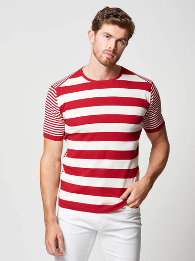 Men's red stripe cotton knit t-shirt | Men's t-shirts | Hand & Jones