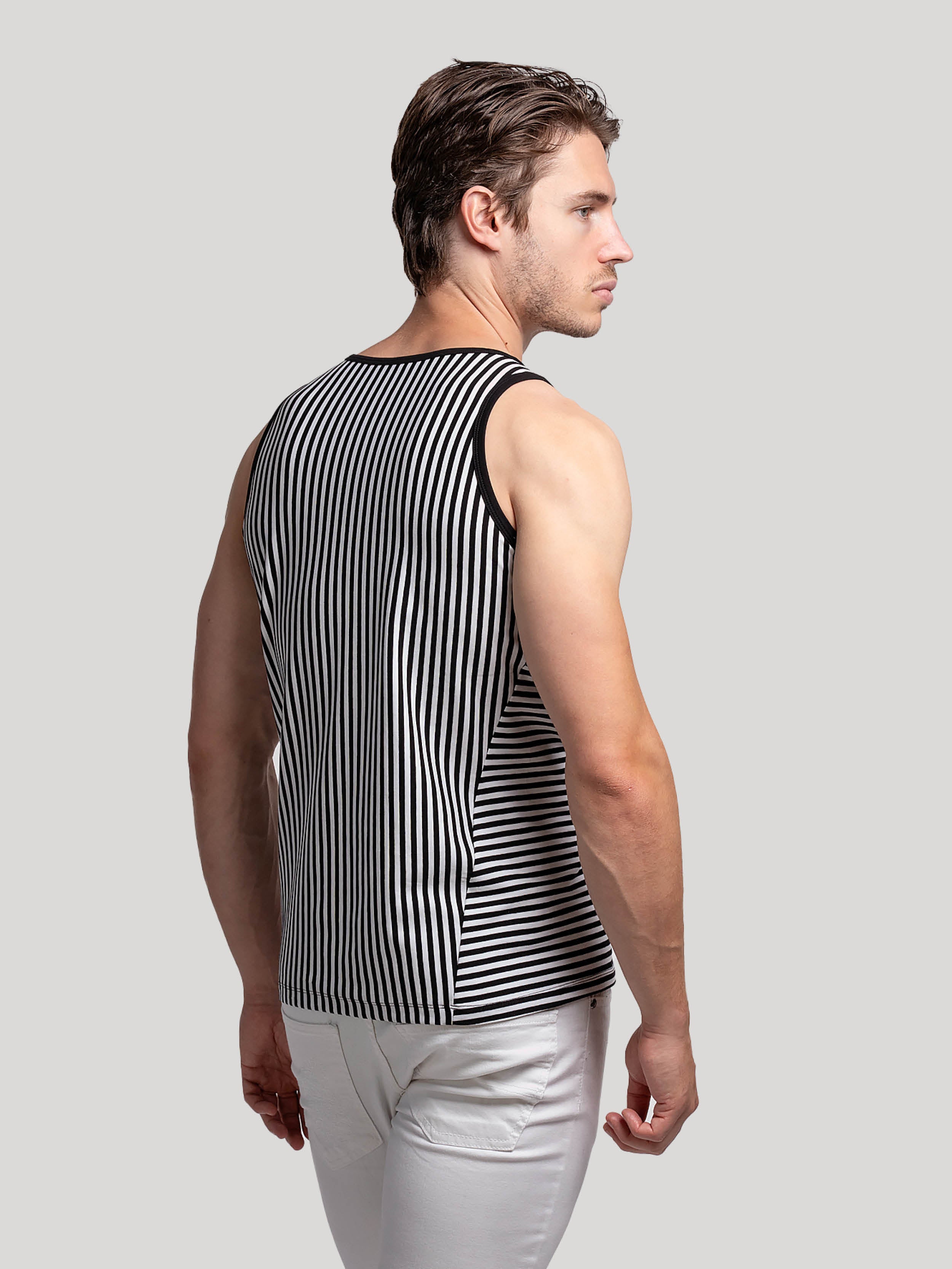 Black & White stripe Men's Cotton Vest top | Men's Underwear & Tops | Hand & Jones