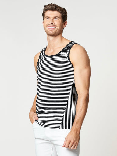 Black & White stripe Men's Cotton Vest top | Men's Underwear & Tops | Hand & Jones