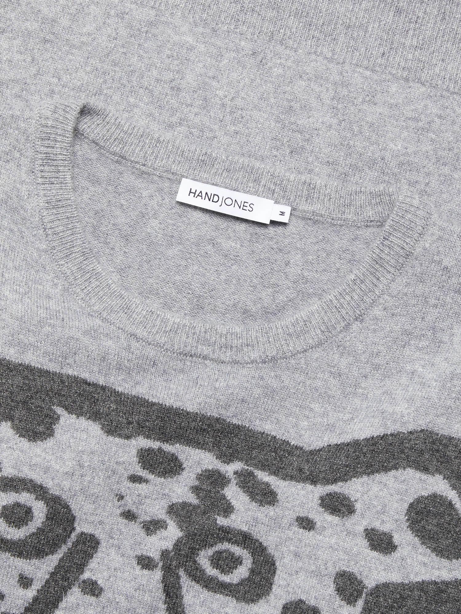 Grey Pure Cashmere Intarsia Leopard Sweater | Mens Knitwear | Hand & Jones