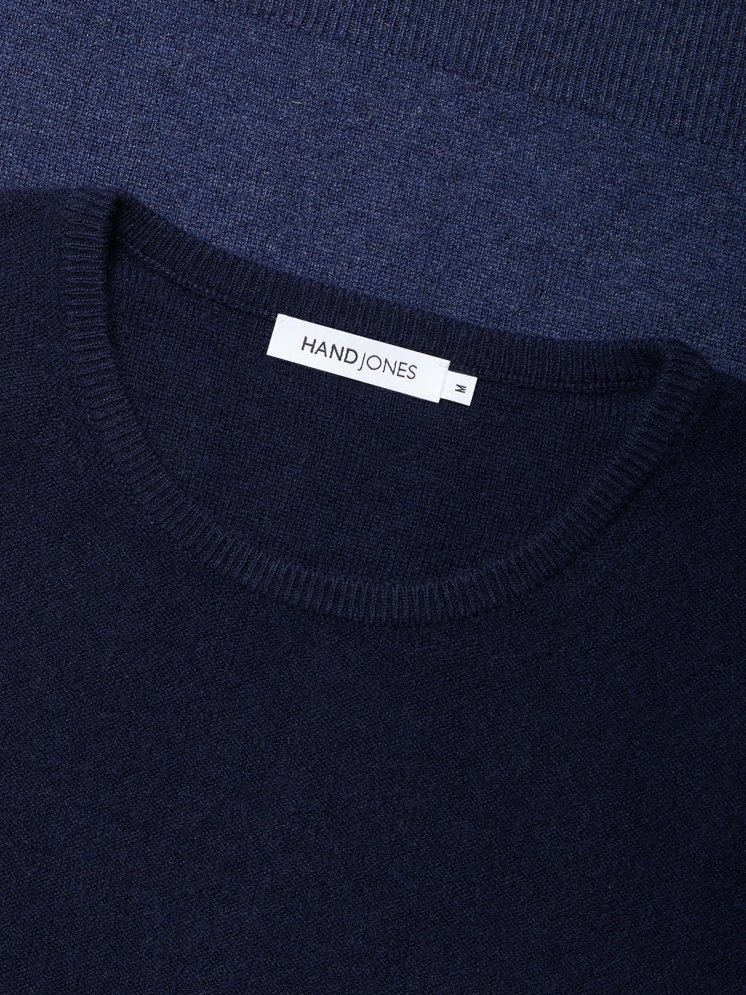 Navy Indigo Wool Cashmere Colourblock Crew Sweater | Menswear | Hand & Jones